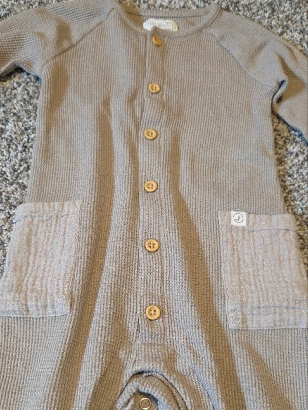 Little Planet Kids Long-Sleeve Waffle One-Piece Romper in Taupe